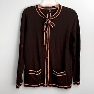 NWOT talbots black stripe-trim tie neck cardigan US MP